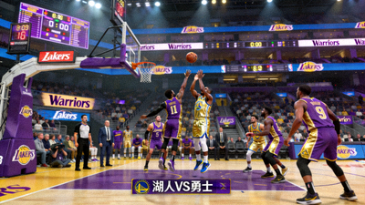 NBA湖人队对阵勇士队篮球比赛直播画面